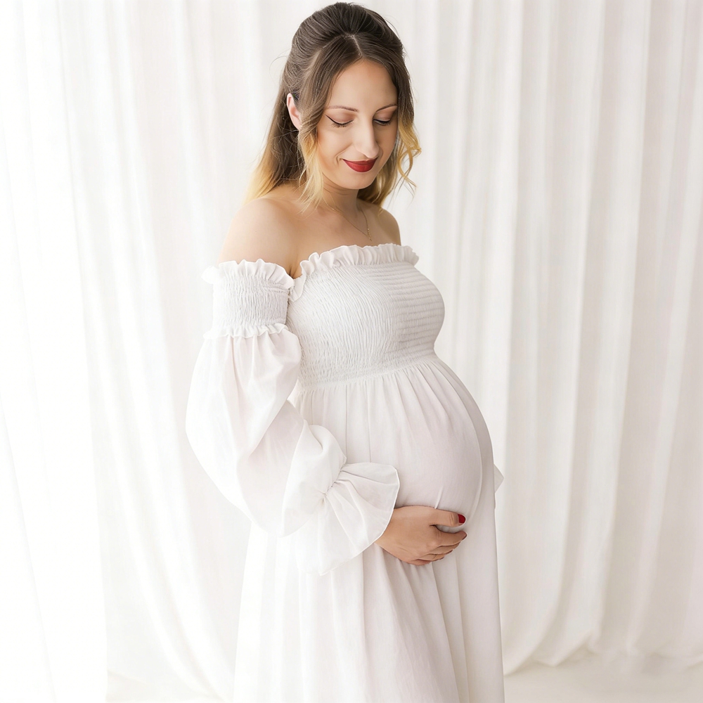 فستان تصوير للحوامل أبيض مكشوف - مراجعة Maternity Wear وسعره